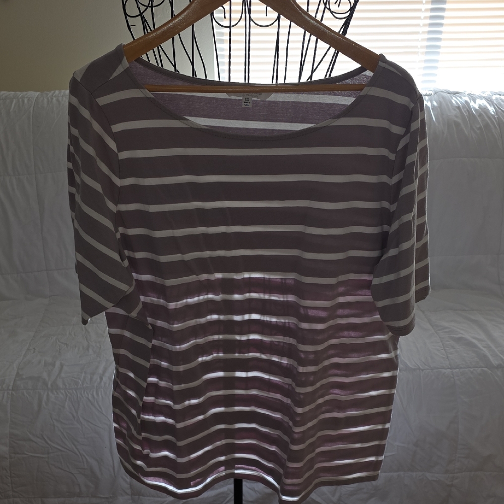 Real Comfort Chadwicks Gra & White Striped Short Sleeve Top Womens 2X